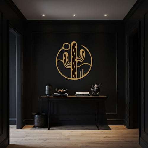 Cactus Metal Wall Art, Round Iron Desert Wall Decor For Kitchen Or Entryway, Modern Black Home Accent, Unique Housewarming Gift