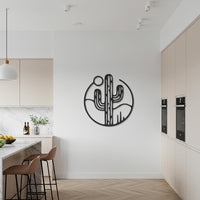 Cactus Metal Wall Art, Round Iron Desert Wall Decor For Kitchen Or Entryway, Modern Black Home Accent, Unique Housewarming Gift 2