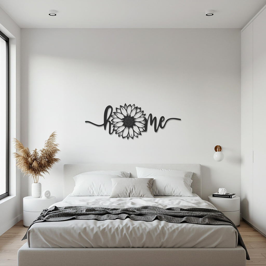 Sunflower Home Metal Wall Art, Gold Iron Entryway Sign For Housewarming, Modern Farmhouse Script Decor For Hallway Or Living Room