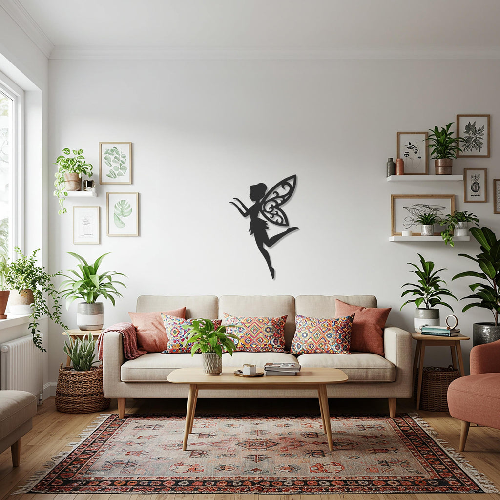 Flying Fairy Metal Wall Art, Whimsical Iron Decor For Bedroom Or Nursery, Black Silhouette Fantasy Home Accent, Housewarming Gift