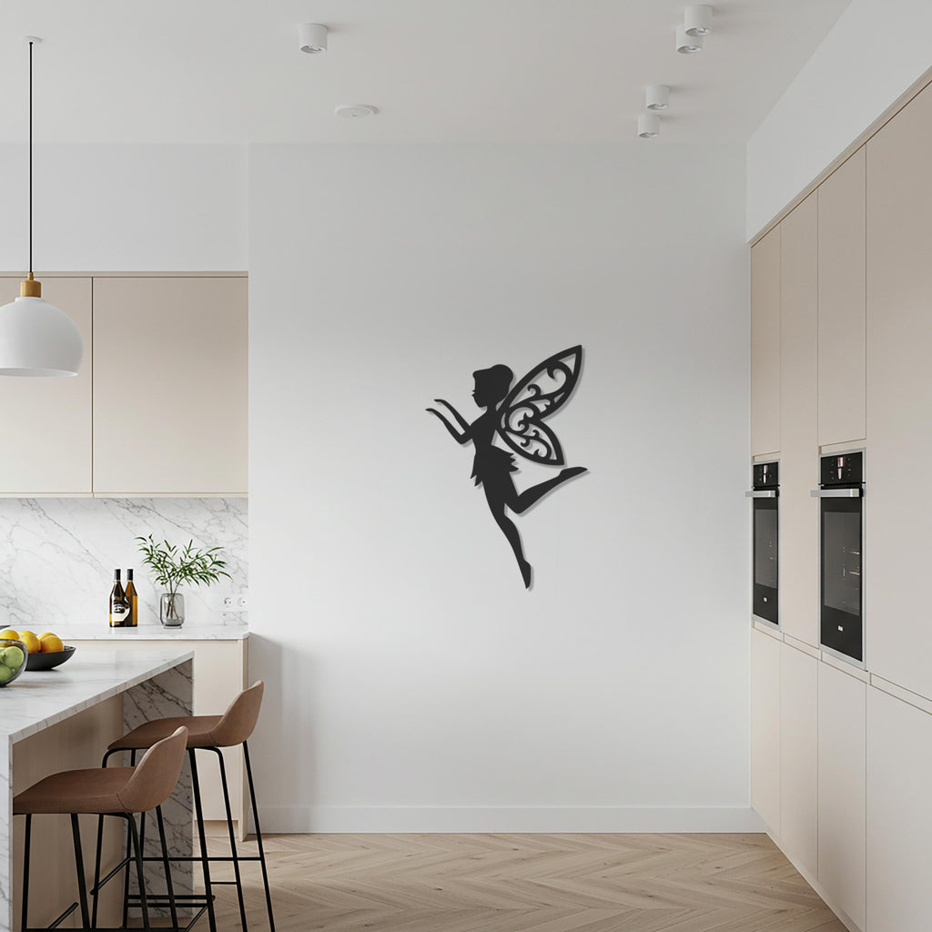 Flying Fairy Metal Wall Art, Whimsical Iron Decor For Bedroom Or Nursery, Black Silhouette Fantasy Home Accent, Housewarming Gift