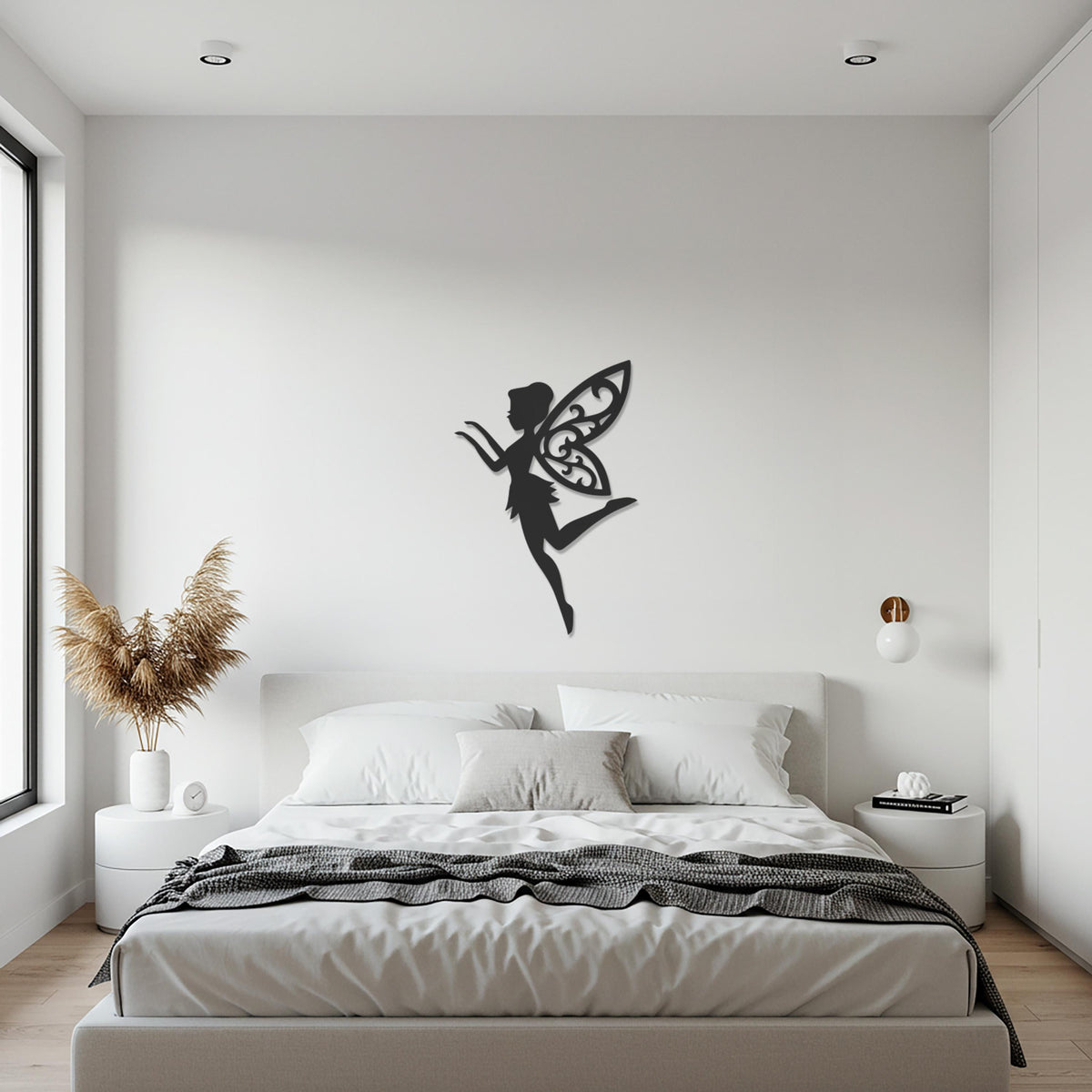 Flying Fairy Metal Wall Art, Whimsical Iron Decor For Bedroom Or Nursery, Black Silhouette Fantasy Home Accent, Housewarming Gift