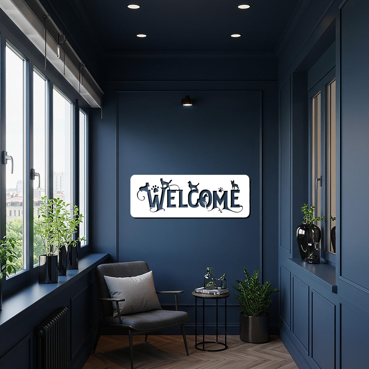 Cat Welcome Metal Wall Art, Pet Lover Iron Sign For Entryway Or Porch, Black or Gold Home Decor, Unique Housewarming Gift For Cat Owners