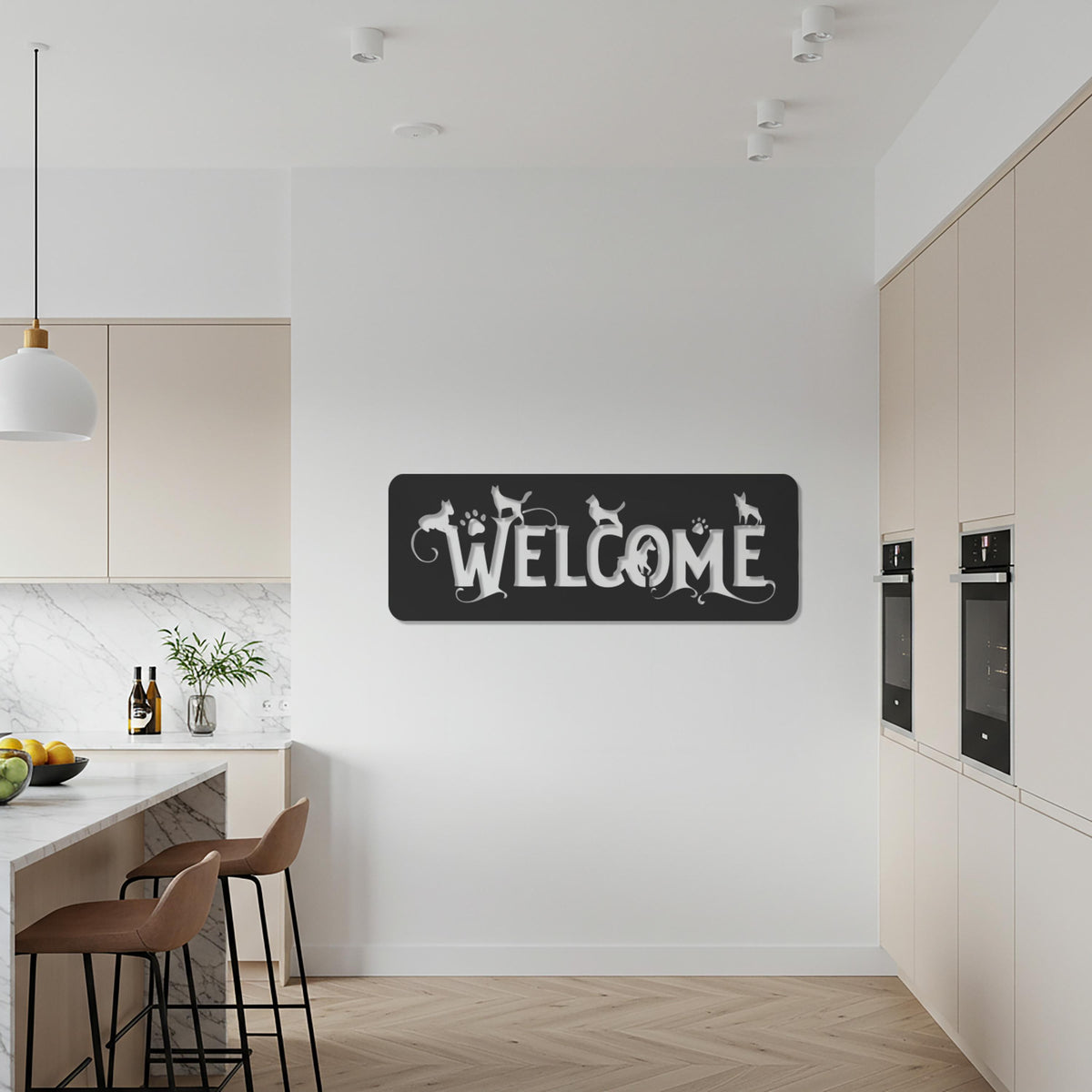 Cat Welcome Metal Wall Art, Pet Lover Iron Sign For Entryway Or Porch, Black or Gold Home Decor, Unique Housewarming Gift For Cat Owners