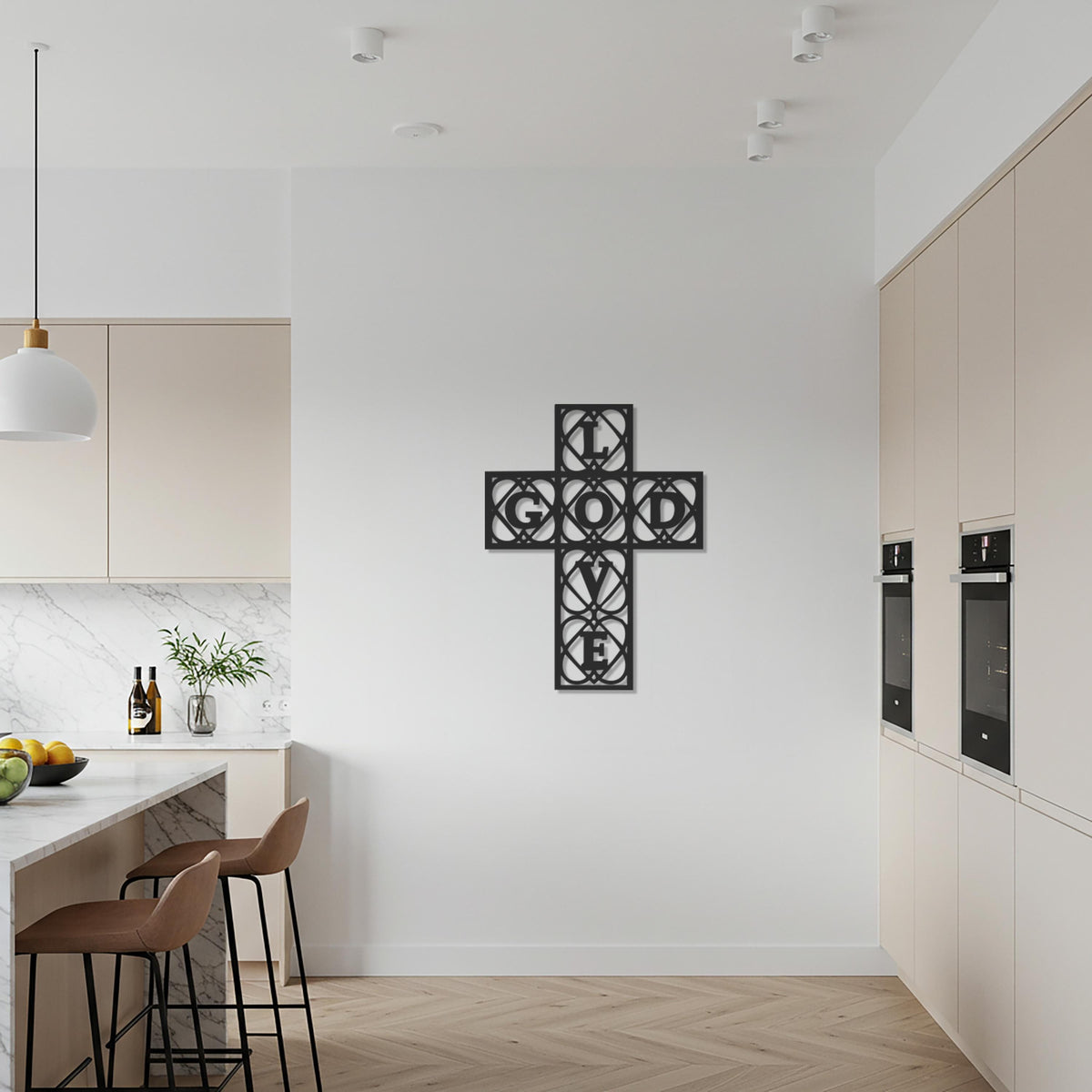 God Love Cross Metal Wall Art, Christian Wall Sign, Religious Decor, Modern Cross Sculpture, Faith Quote Gift for Home or Kitchen