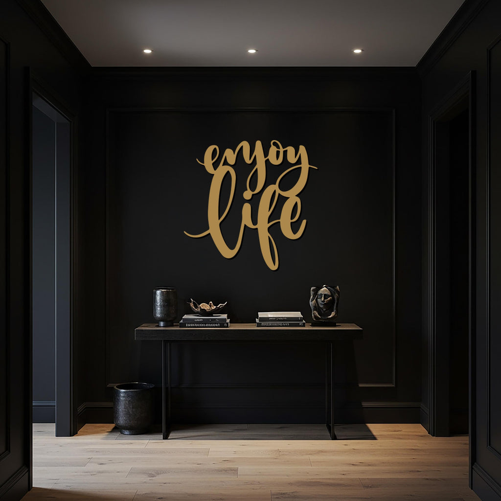 Enjoy Life Metal Wall Art Sign, Motivational Kitchen Decor, Positive Quote Iron Wall Hanging, Framed Modern Living Gift For Home