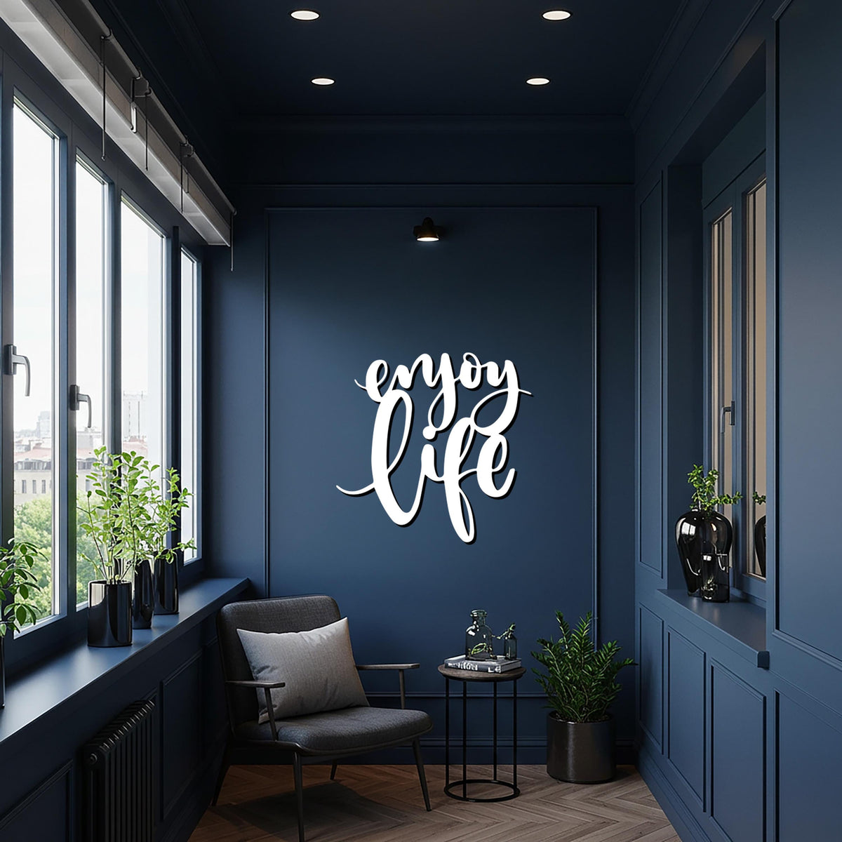 Enjoy Life Metal Wall Art Sign, Motivational Kitchen Decor, Positive Quote Iron Wall Hanging, Framed Modern Living Gift For Home