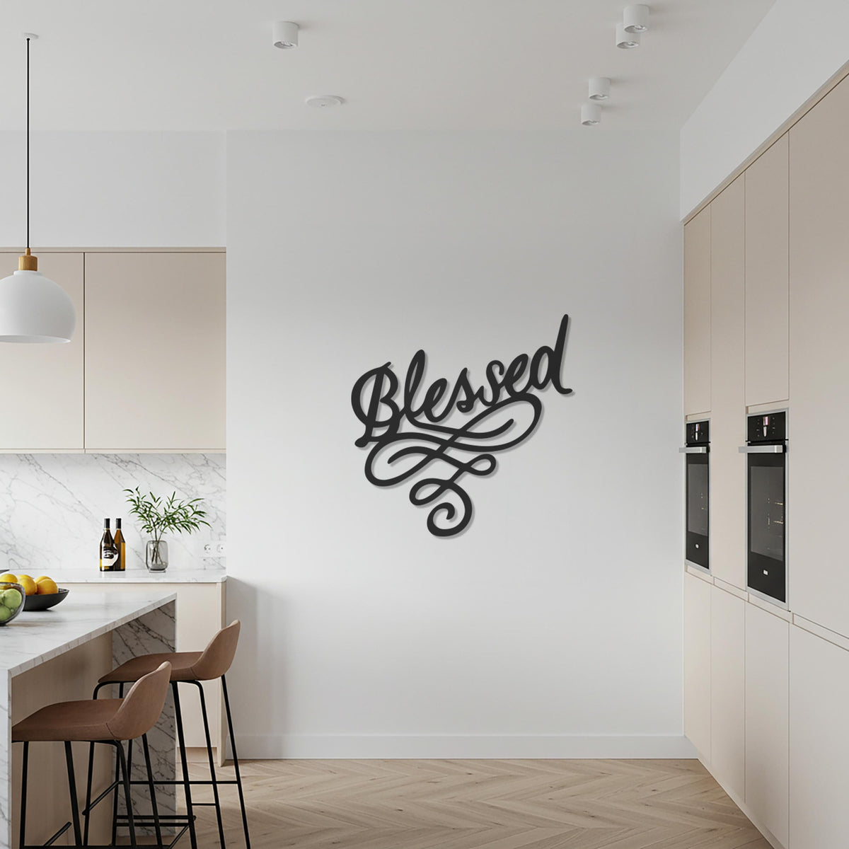 Blessed Metal Wall Art Sign, Script Iron Word Decor, Elegant Hallway Wall Hanging, Inspirational Quote Sign, Gift For Home Entryway