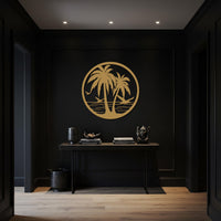 Palm Tree Metal Wall Art, Round Tropical Beach Wall Decor, Coastal Wall Sculpture for Kitchen or Patio, Circle Metal Artwork Modern Home 2