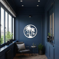 Palm Tree Metal Wall Art, Round Tropical Beach Wall Decor, Coastal Wall Sculpture for Kitchen or Patio, Circle Metal Artwork Modern Home 3