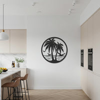 Palm Tree Metal Wall Art, Round Tropical Beach Wall Decor, Coastal Wall Sculpture for Kitchen or Patio, Circle Metal Artwork Modern Home 6