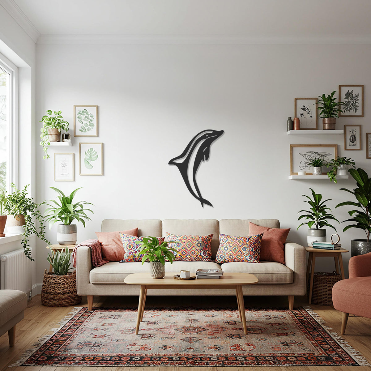 Dolphin Metal Wall Art, Modern Ocean-Inspired Sea Animal Decor, Swimming Dolphin Silhouette For Hallway, Entryway, Gift For Beach Lovers