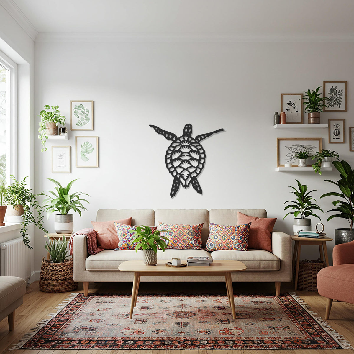 Tribal Turtle Metal Wall Art, Ocean Animal Decor, Round Sea Life Wall Hanging for Entryway or Library, Coastal Home Gift for Him/Her
