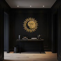Sun and Moon Metal Wall Art, Celestial Face Wall Decor, Black Flame Sun Design, Spiritual Moon Artwork, Framed Sculpture for Kitchen Gift 2