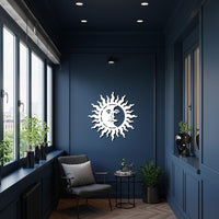 Sun and Moon Metal Wall Art, Celestial Face Wall Decor, Black Metal Sun Art, Half Moon Design, Modern Boho Style for Unique Home Accent 1