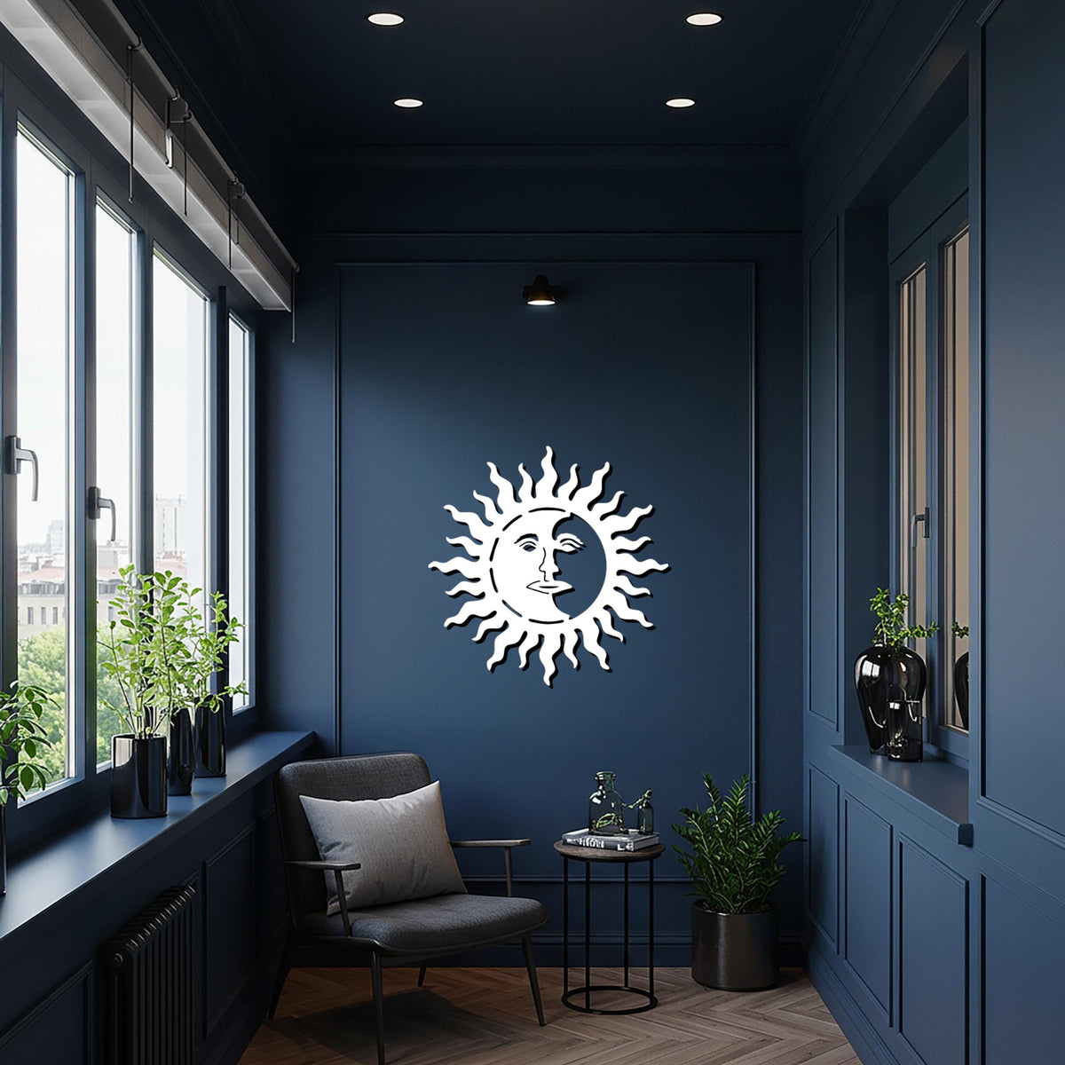 Sun and Moon Metal Wall Art, Celestial Face Wall Decor, Black Metal Sun Art, Half Moon Design, Modern Boho Style for Unique Home Accent