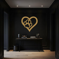 Paw Heart Metal Wall Art, Pet Lover Wall Decor, Dog and Cat Silhouette Heart Sign, Animal Paw Print Wall Hanging for Home or Office 3