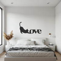Cat Love Metal Wall Art, Modern Black Cat Silhouette Sign, Stretching Cat Home Decor, Pet Lover Gift, Animal-Themed Wall Decoration 1