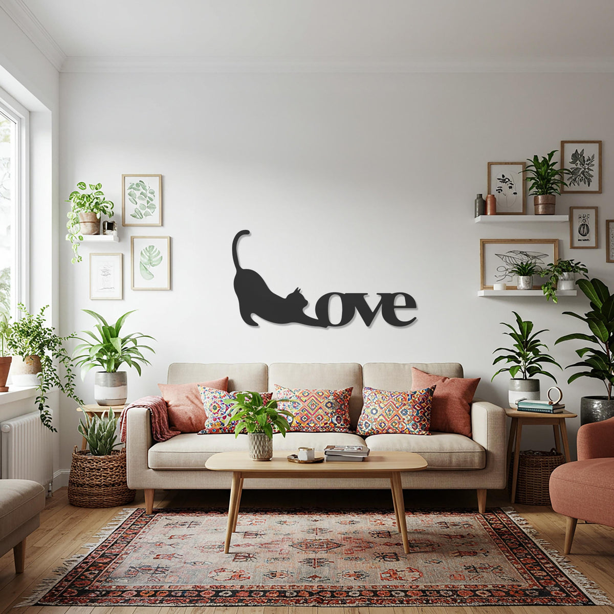 Cat Love Metal Wall Art, Modern Black Cat Silhouette Sign, Stretching Cat Home Decor, Pet Lover Gift, Animal-Themed Wall Decoration
