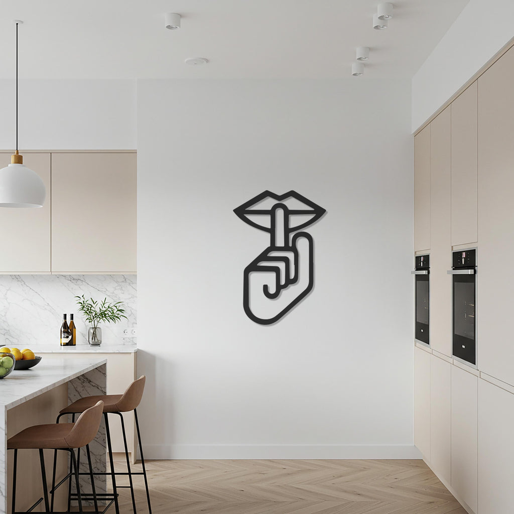 Lips and Finger Shh Metal Wall Art, Modern Minimalist Line Design, Stylish Wall Decor for Kitchen, Cafe, or Contemporary Spaces
