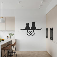 Two Cats on Branch, Heart Tail Metal Wall Art, Romantic Cat Silhouette, Animal Lovers Gift, Minimalist Pet Wall Decor for Modern Homes 6