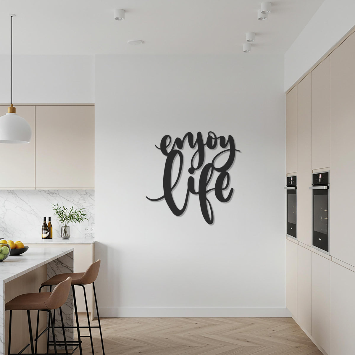 Enjoy Life Metal Wall Art Sign, Inspirational Quote Wall Decor, Modern Script Lettering, Positive Living Room Kitchen Bedroom Decoration