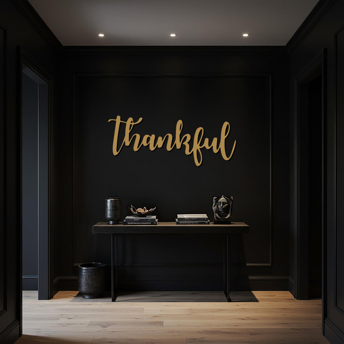 Thankful Metal Wall Art Sign, Modern Script Wall Decor, Inspirational Word Art for Dining Room, Kitchen, Office, or Entryway Decoration