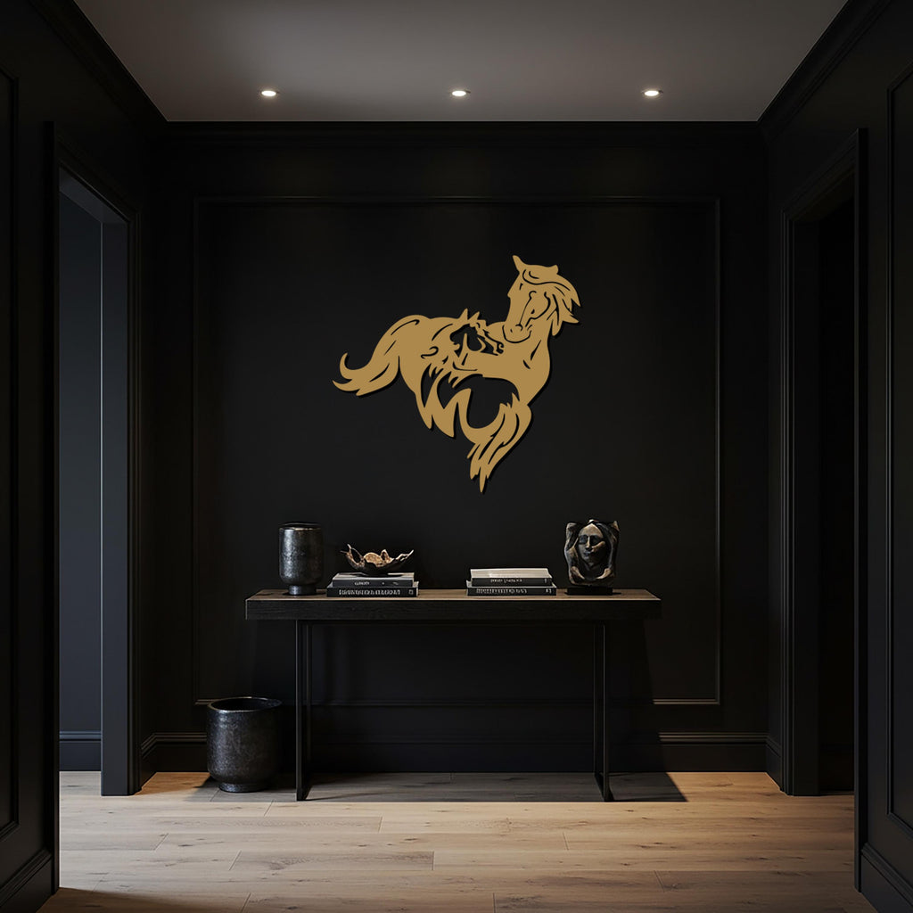 Horse and Foal Metal Wall Art, Elegant Wild Horse Silhouette, Modern Rustic Equine Wall Decor for Home, Farmhouse, or Cabin Style