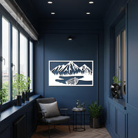 Mountain Landscape Metal Wall Art, Nature Scene with Boat and Lake, Rustic Cabin Wall Decor, Modern Lodge Artwork for Living Spaces 3