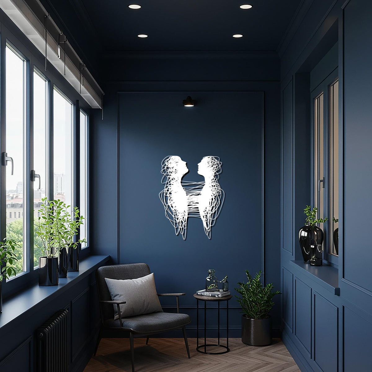 Abstract Couple Silhouette Metal Wall Art, Minimal Line Face Design for Modern Home, Romantic Lovers Wall Decor for Bedroom or Living Space