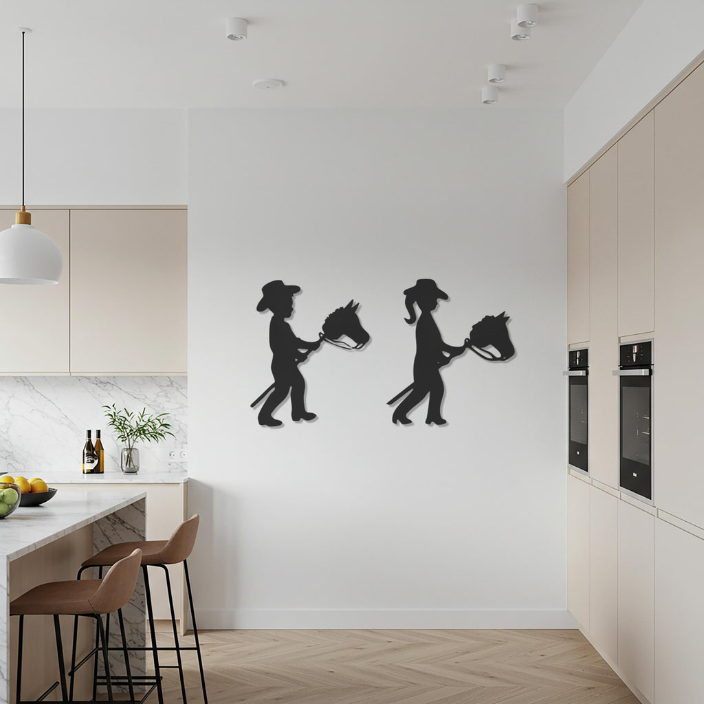 Cowboy Kids Metal Wall Art, Western Horse Toy Silhouette Decor, Rustic Farmhouse Wall Accent, Rodeo-Inspired Country Home Decoration