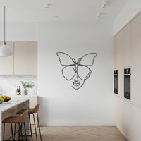 Butterfly Face Line Art Metal Wall Decor, Minimalist Woman Portrait with Wings, Modern Abstract Wall Sculpture for Stylish Home Interiors 4