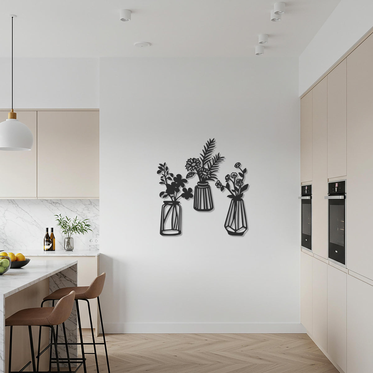 Flower Jar Wall Art, Minimalist Floral Vases Metal Decor, Modern Black Wall Hanging for Home, Living Room, Kitchen, Gift Idea
