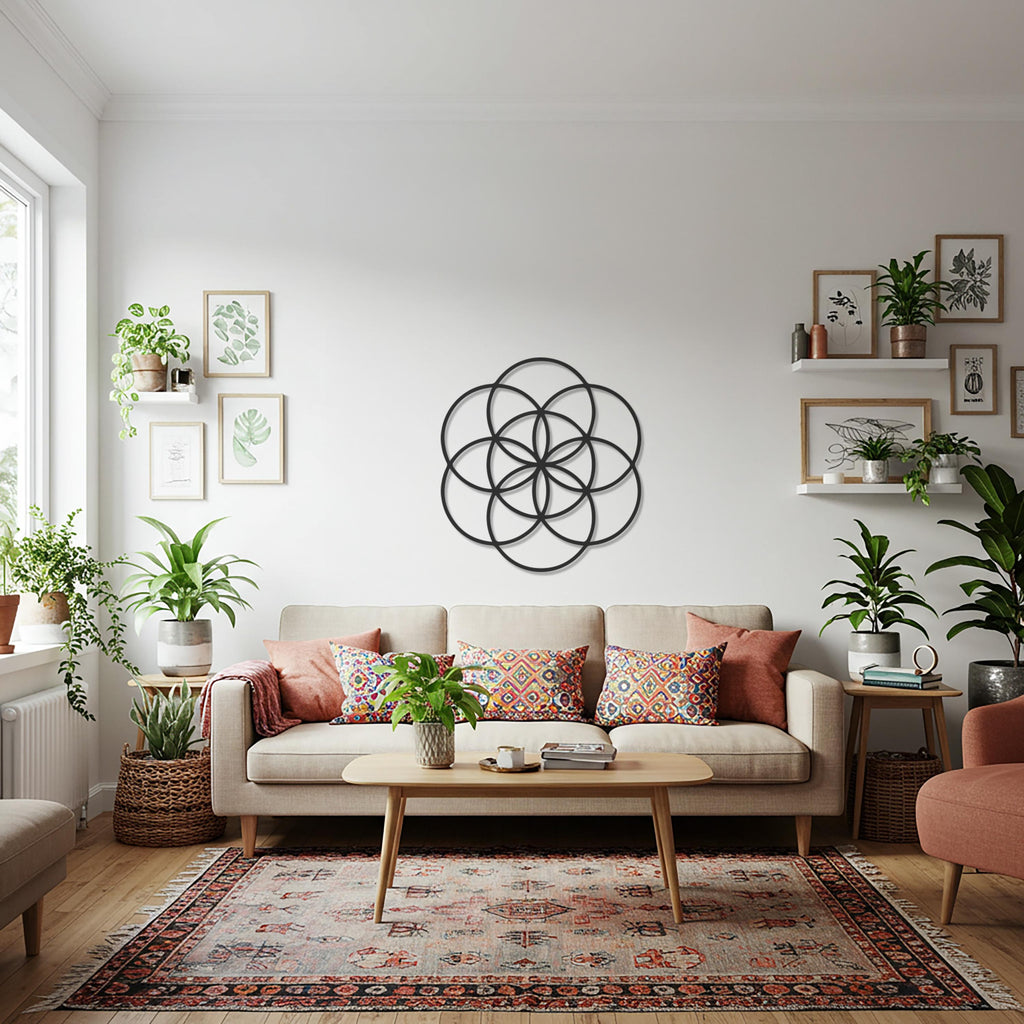 Geometric Flower Metal Wall Art, Modern Circle Pattern Wall Decor, Minimalist Bedroom or Living Room Accent, Gift for Home Lovers