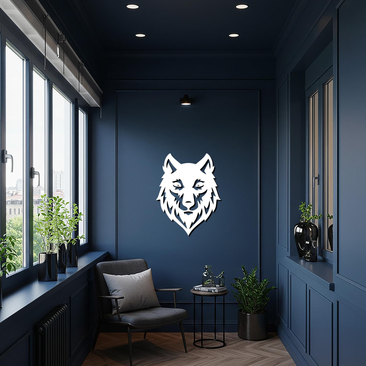 Wolf Head Metal Wall Art, Geometric Wildlife Silhouette Decor, Rustic Modern Animal Artwork for Cabin, Office, or Nature Lover Gift