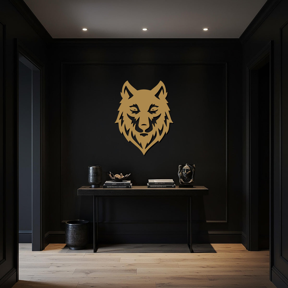 Wolf Head Metal Wall Art, Geometric Wildlife Silhouette Decor, Rustic Modern Animal Artwork for Cabin, Office, or Nature Lover Gift