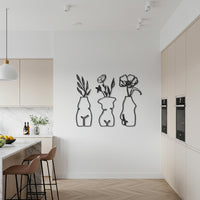 3 Piece Female Form Vase Metal Wall Art, Minimalist Floral Silhouette Decor for Kitchen, Dining Room, Modern Artistic Home Gift 1