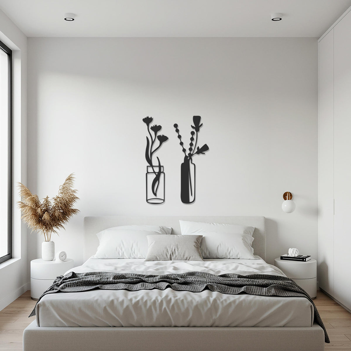 2 Piece Vase with Flowers Metal Wall Art, Minimalist Botanical Silhouette Decor for Kitchen, Dining Room, or Modern Home Gift
