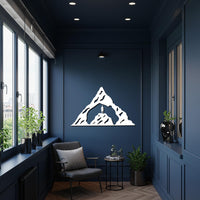 Mountain Peak Adventure Metal Wall Art, Modern Geometric Mountain Scene with Lone Explorer, Minimal Nature Wall Decor for Home or Office 3