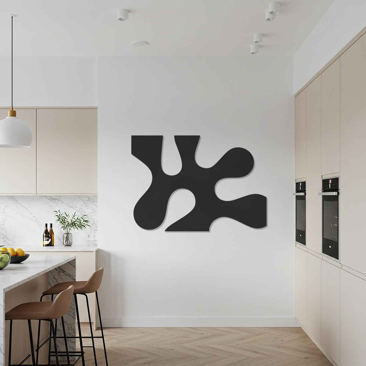 Abstract Metal Wall Art, Modern Organic Shape Wall Sculpture, Minimalist Black Decor, Contemporary Geometric Artwork for Kitchen