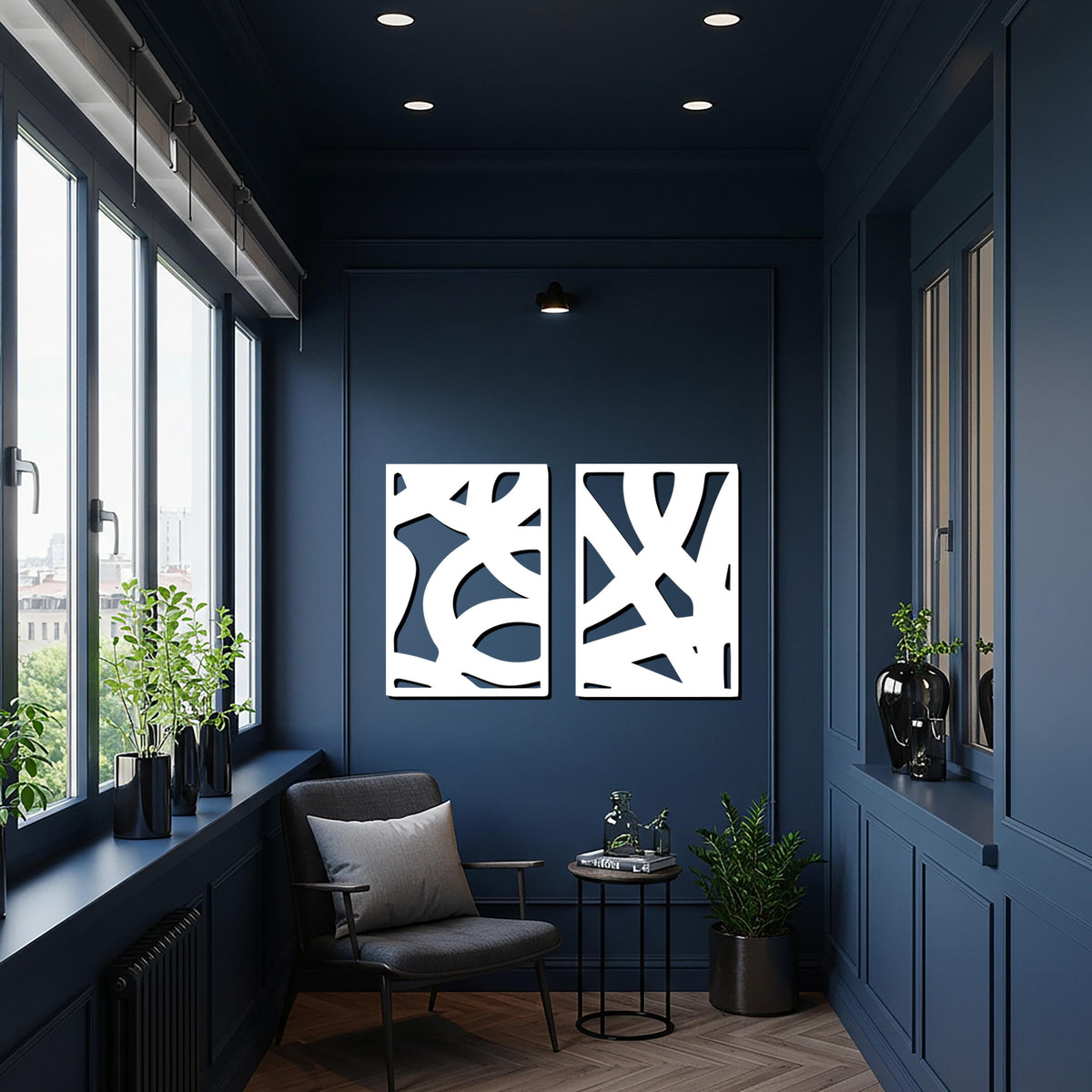 Abstract Metal Wall Art, 2 Panel Modern Sculpture, Minimalist Black Artwork, Contemporary Linear Home Decor for Kitchen or Living Room