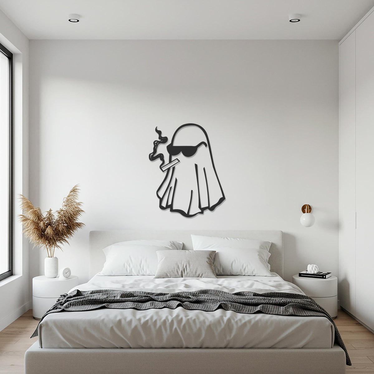 Ghost Metal Wall Art, Cool Smoking Ghost Decor, Halloween Wall Sculpture, Modern Black Artwork, Fun Spooky Accent for Kitchen or Living Room
