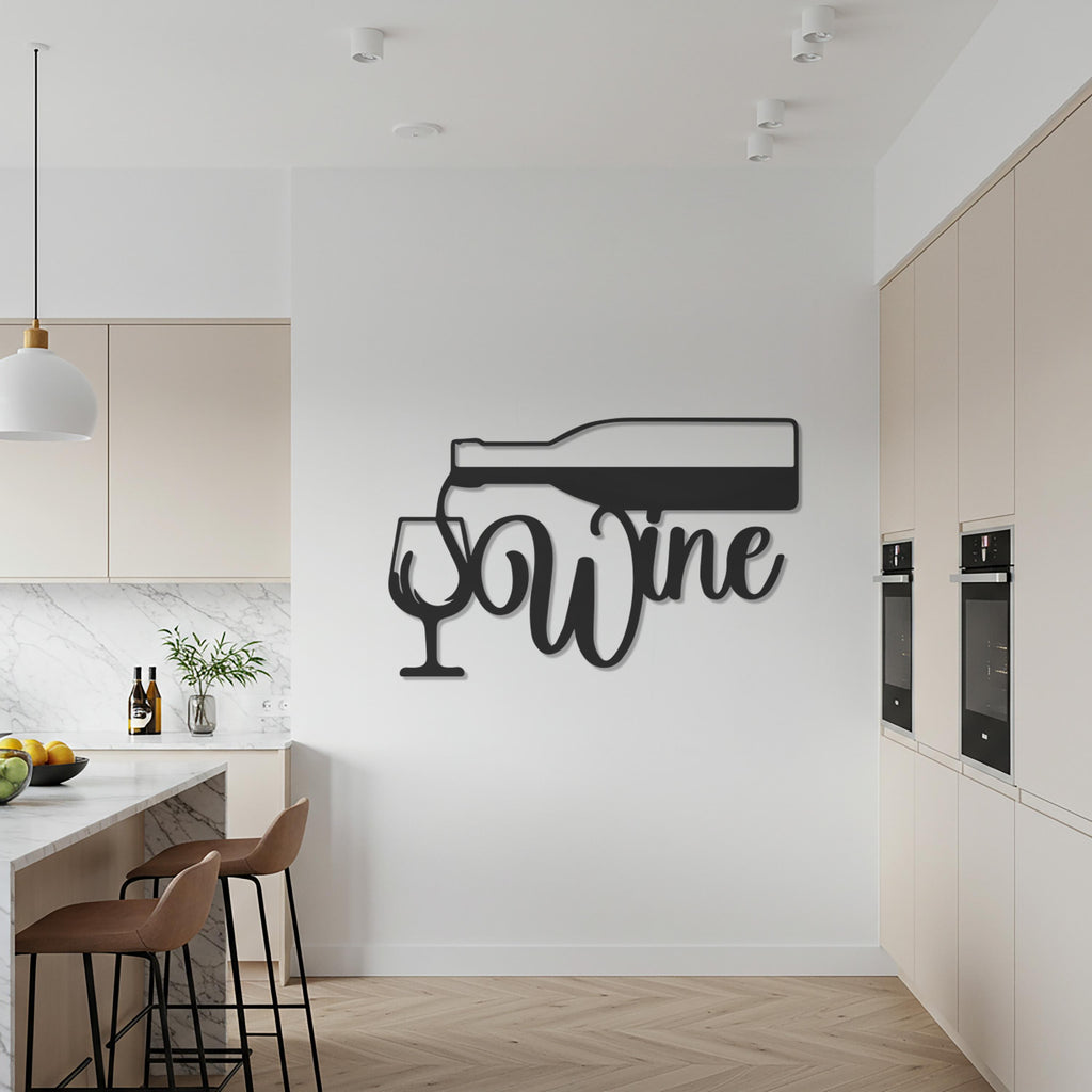 Metal Wine Wall Decor, Bottle & Glass Metal Sign, Modern Kitchen Wall Art, Home Bar Decoration, Gift for Wine Lovers, Metal Wall Decor