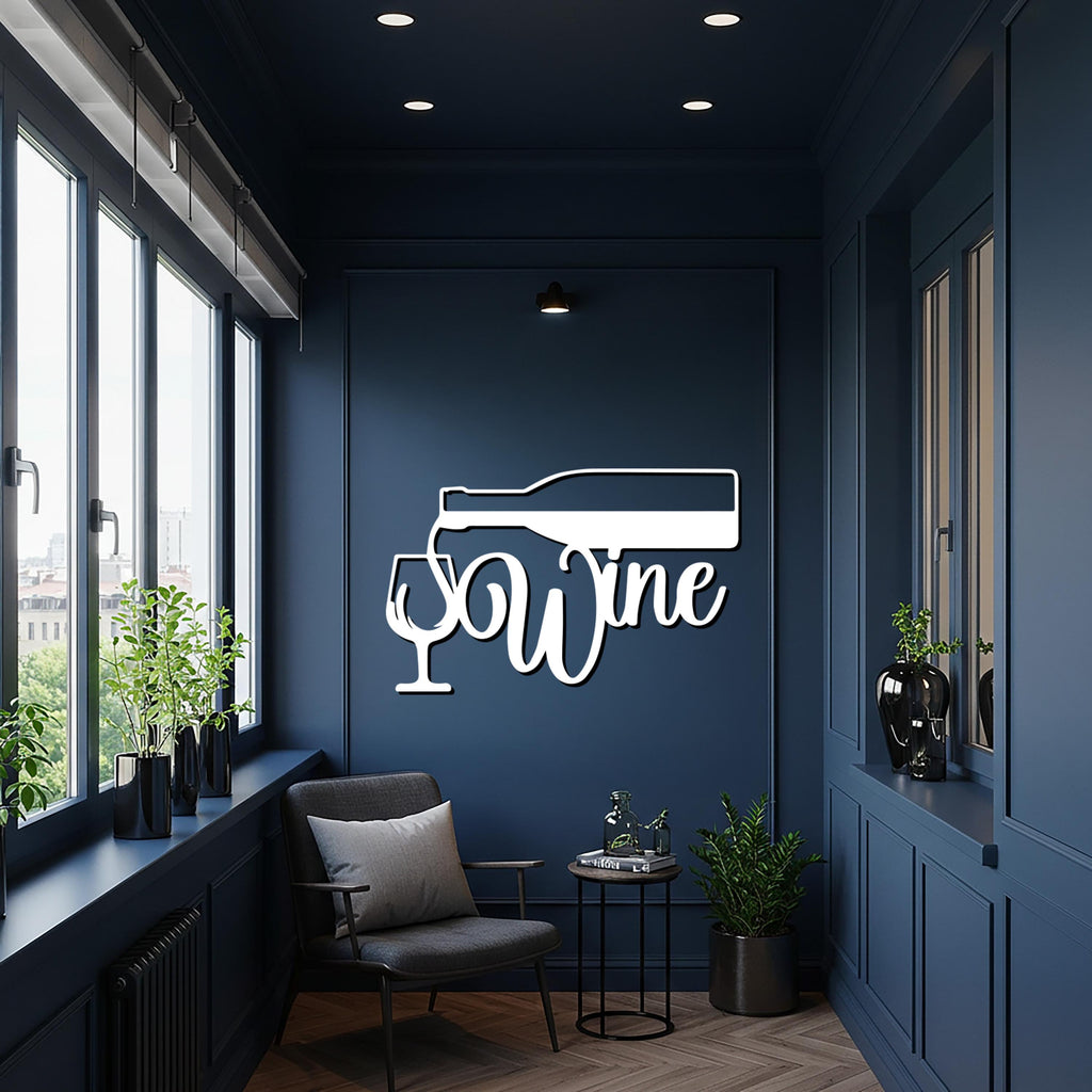 Metal Wine Wall Decor, Bottle & Glass Metal Sign, Modern Kitchen Wall Art, Home Bar Decoration, Gift for Wine Lovers, Metal Wall Decor