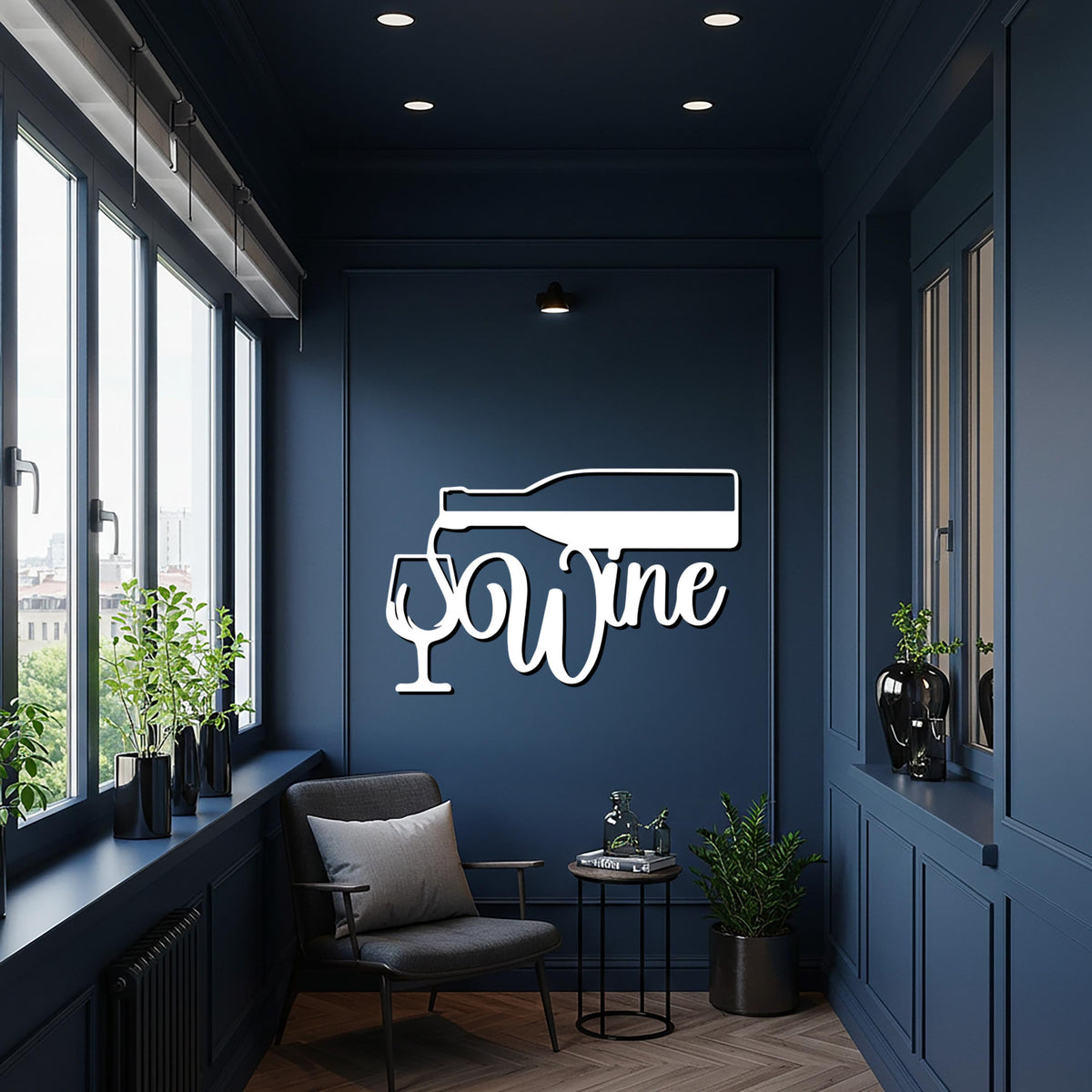 Metal Wine Wall Decor, Bottle & Glass Metal Sign, Modern Kitchen Wall Art, Home Bar Decoration, Gift for Wine Lovers, Metal Wall Decor