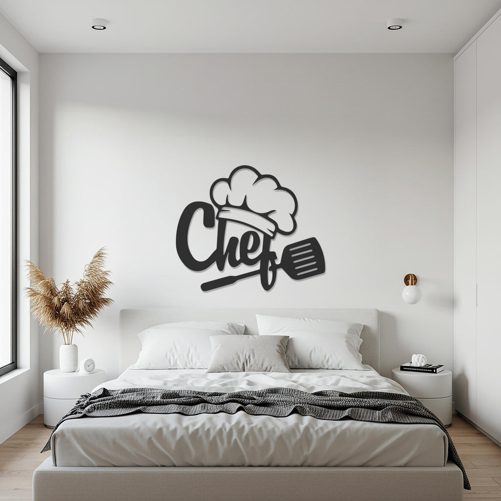 Chef Metal Wall Decor, Kitchen Wall Art with Chef Hat and Spatula, Modern Cooking Sign for Restaurants, Cafes, Foodies & Home Kitchens