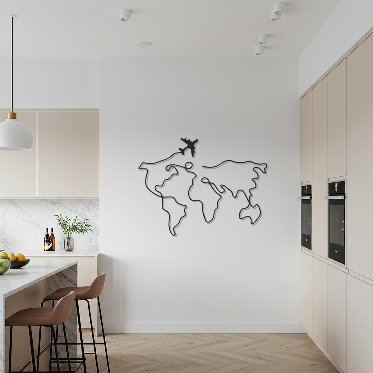 World Map Airplane Metal Wall Decor, Modern Travel Inspired Wall Art for Living Room, Office or Bedroom, Gift for Travelers and Explorers