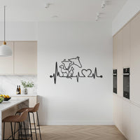 Veterinarian Heartbeat Animal Metal Wall Art, Farm Animal Line Drawing Decor, Cow Horse Dog Silhouette Sign, Gift For Vet & Animal Lovers 1