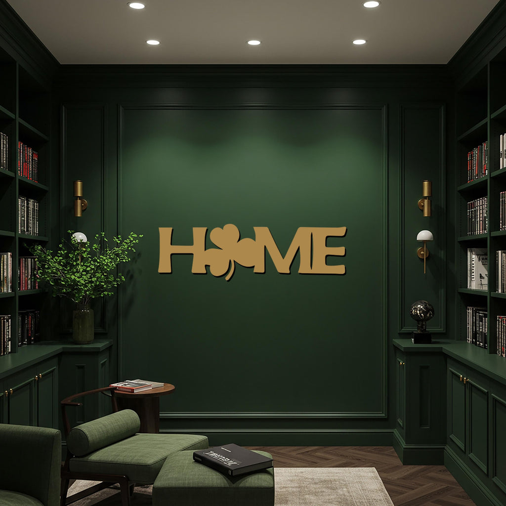 Clover Home Metal Wall Art, Black Iron Word Sign For Kitchen Or Entryway, Rustic Shamrock Wall Decor, Modern Housewarming Gift