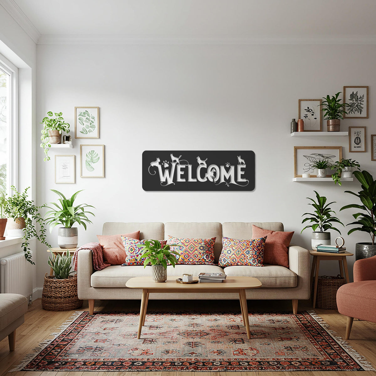 Cat Welcome Metal Wall Art, Pet Lover Iron Sign For Entryway Or Porch, Black or Gold Home Decor, Unique Housewarming Gift For Cat Owners